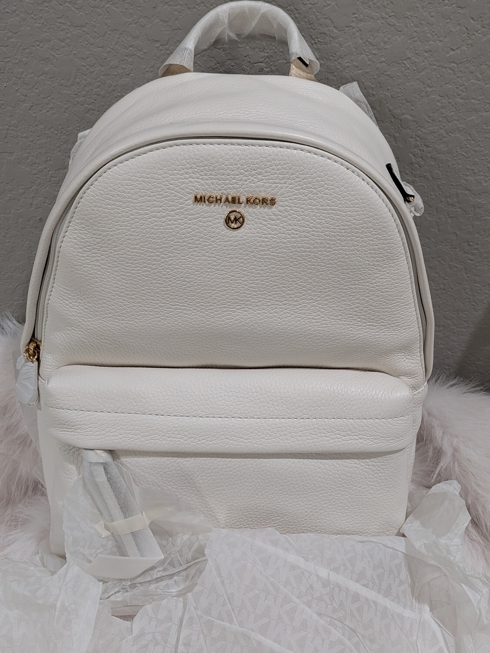Michael Kors Optic White Pebbled Leather Slater Backpack